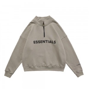 Essentials Half Zip High Collar Loose Hoodie Herren Grau | ESS-SN593333