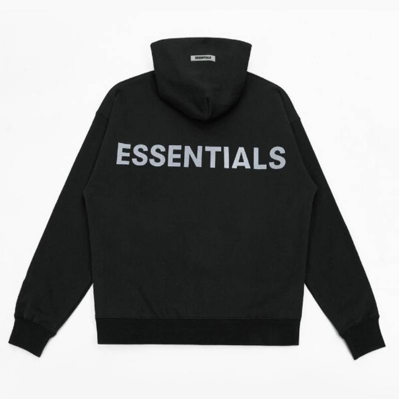 Essentials Fear Of God Reflective Letter Hoodie Herren Schwarz | ESS-SN593294