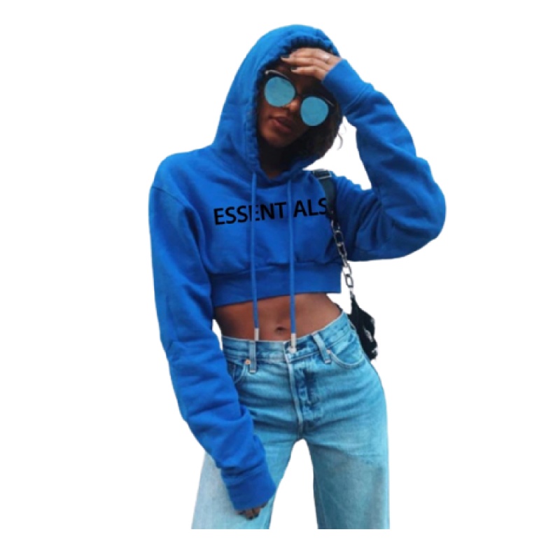 Essentials Oversized Cropped Hoodie Damen Blau | ESS-SN593388